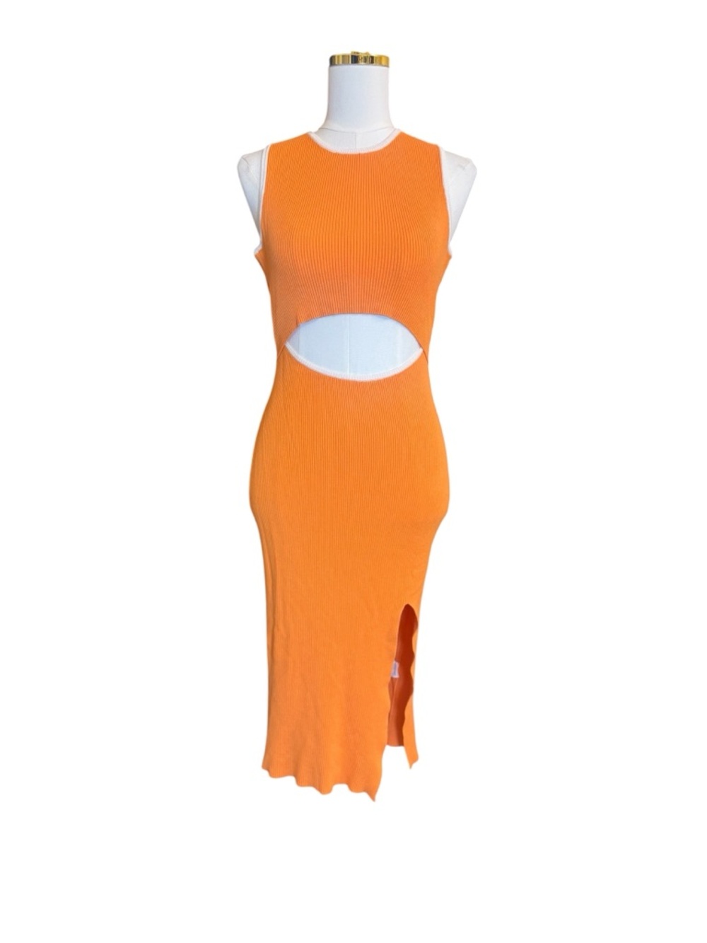Ribbed Knit Dress Size L Apricot Orange Stretch Viscose Nylon